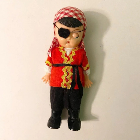 Vintage  Hard Plastic Pirate Boy Doll Open Shut Eyes 6 Inch Tall Figure Flaws - Picture 4 of 16